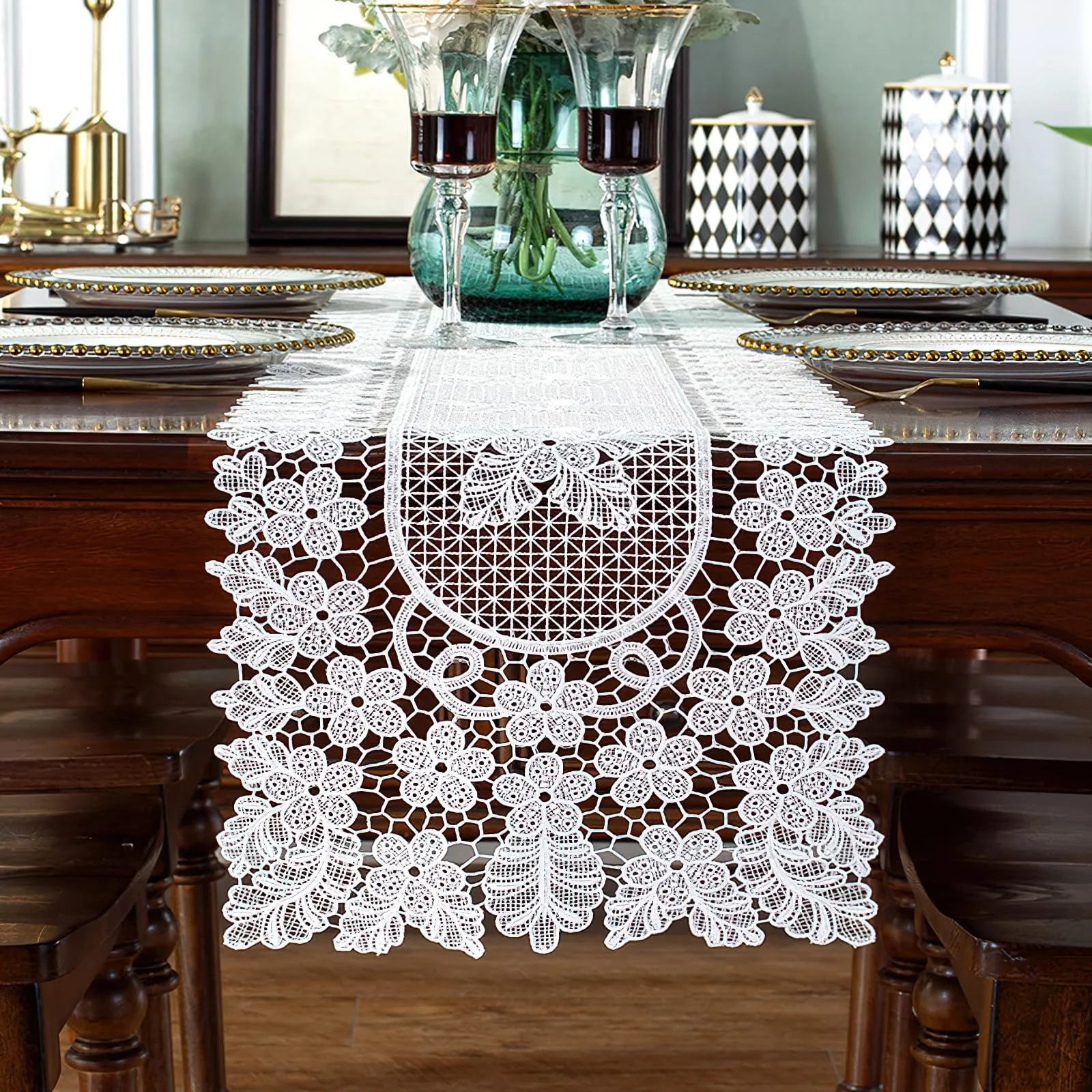 Столова доріжка Мереживна Macrame Квіти 30 x 140 см Біла, фото №1 Столова доріжка Мереживна Macrame Квіти 30 x 140 см Біла, фото №1