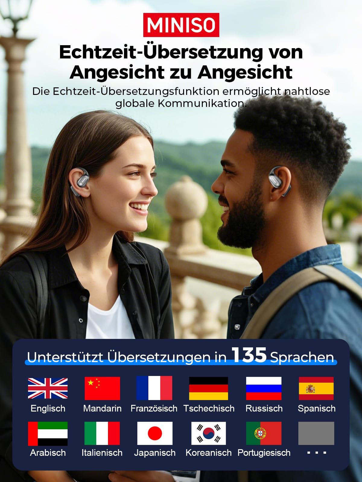 Навушники-перекладач MINISO MS190 AI, 3-в-1, 134 мови, 5 режимів перекладу, Bluetooth 6.0, 60 годин для навчання, фото №3