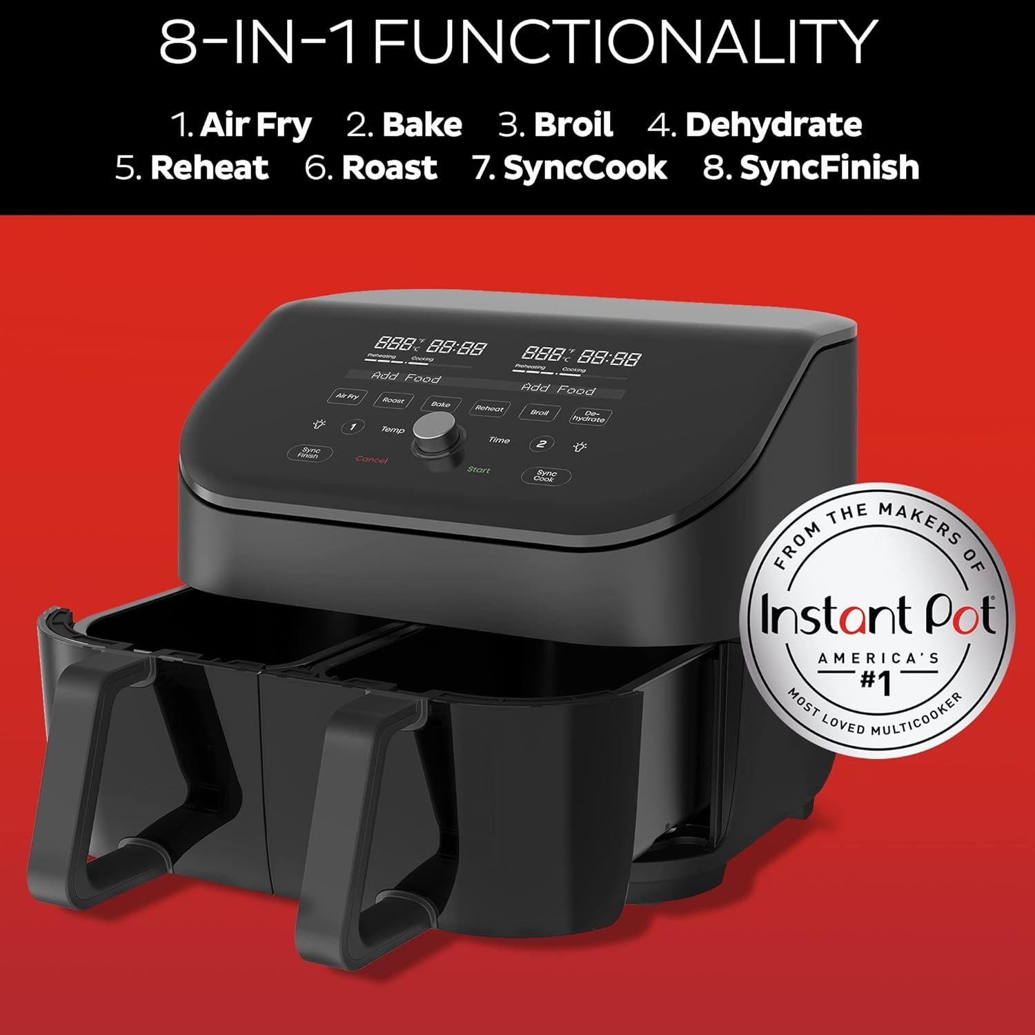 Мультипіч Instant Vortex Plus Dual ClearCook / 7.6 л / 1700 Вт / Чорна, фото №3 Мультипіч Instant Vortex Plus Dual ClearCook / 7.6 л / 1700 Вт / Чорна, фото №3