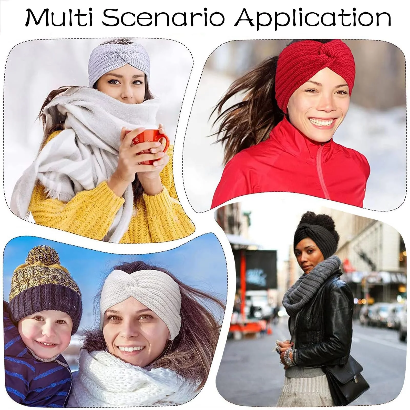 Пов'язка на голову В'язана еластична Осінь-Зима Комплект з 4 штук, фото №7