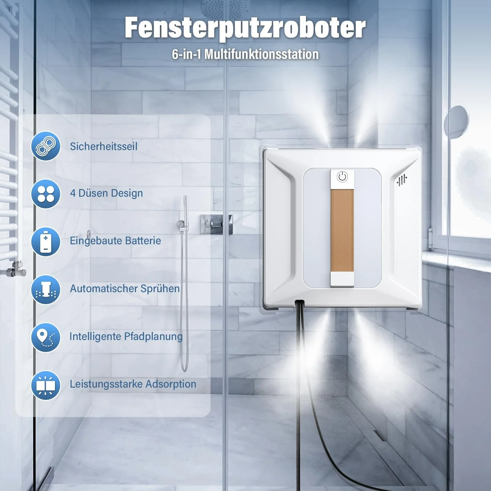 Робот для миття вікон Ehomfory з дистанційним керуванням, 6000 PA, автоматичне розпилення води з баком 100 мл, фото №2 Робот для миття вікон Ehomfory з дистанційним керуванням, 6000 PA, автоматичне розпилення води з баком 100 мл, фото №2