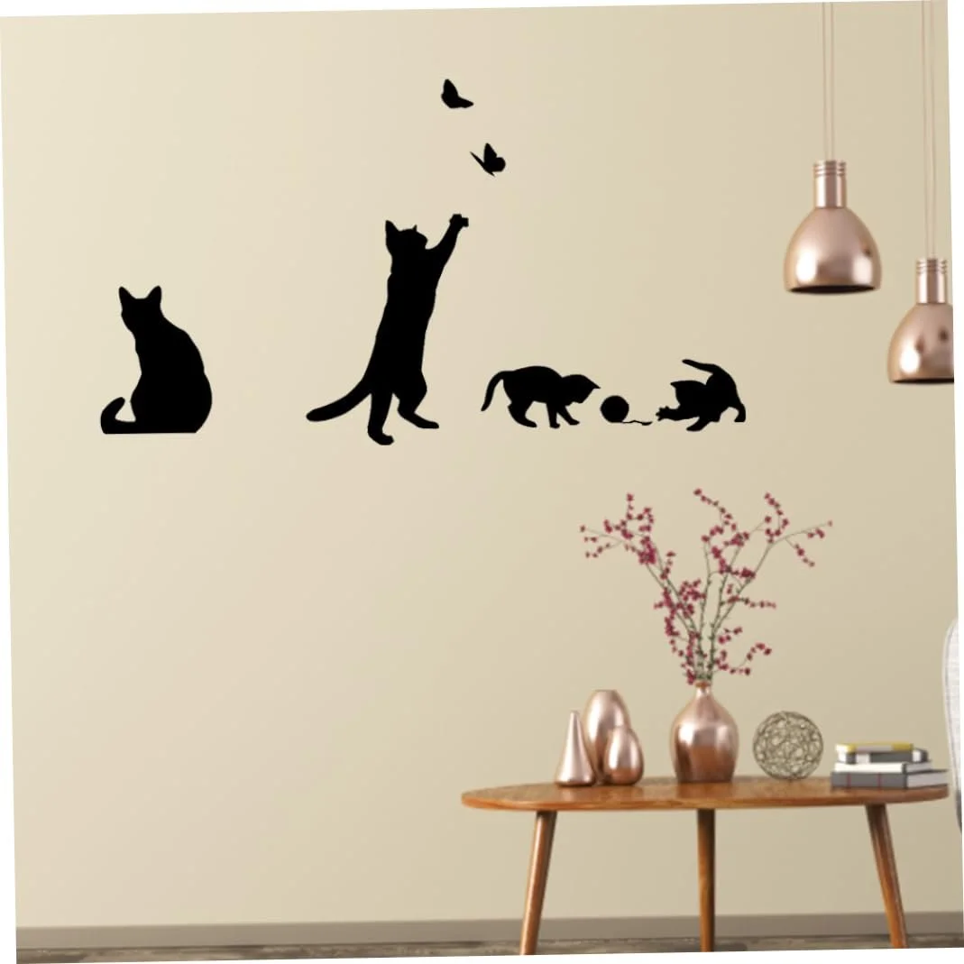 Наклейка на стіну Кіт ловить метелика Знімна Чорний, фото №7
