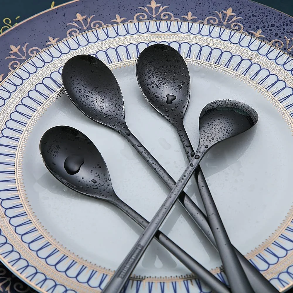 Ложка HOMQUEN для кави з довгою ручкою, Чорна, нержавіюча сталь, набір 6 штук, фото №7