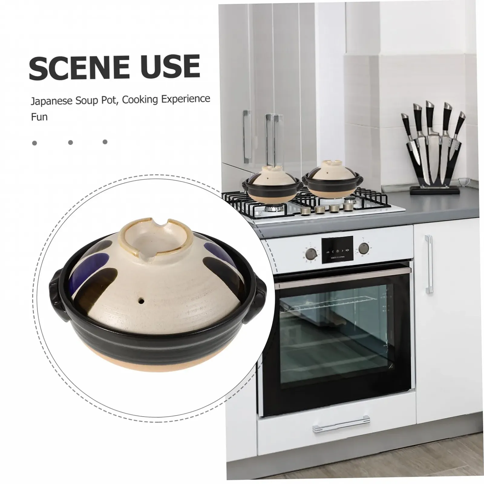 Кастрюля керамическая LIFKOME Vintage Japanese Dutch Oven с крышкой и двойными ручками, фото №3