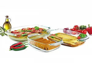 Набір форм для запікання Sendez з 3 шт. 1.4 л 2.3 л 3.6 л скляні прямокутні -50 °C до 400 °C Прозорий - Фото 1