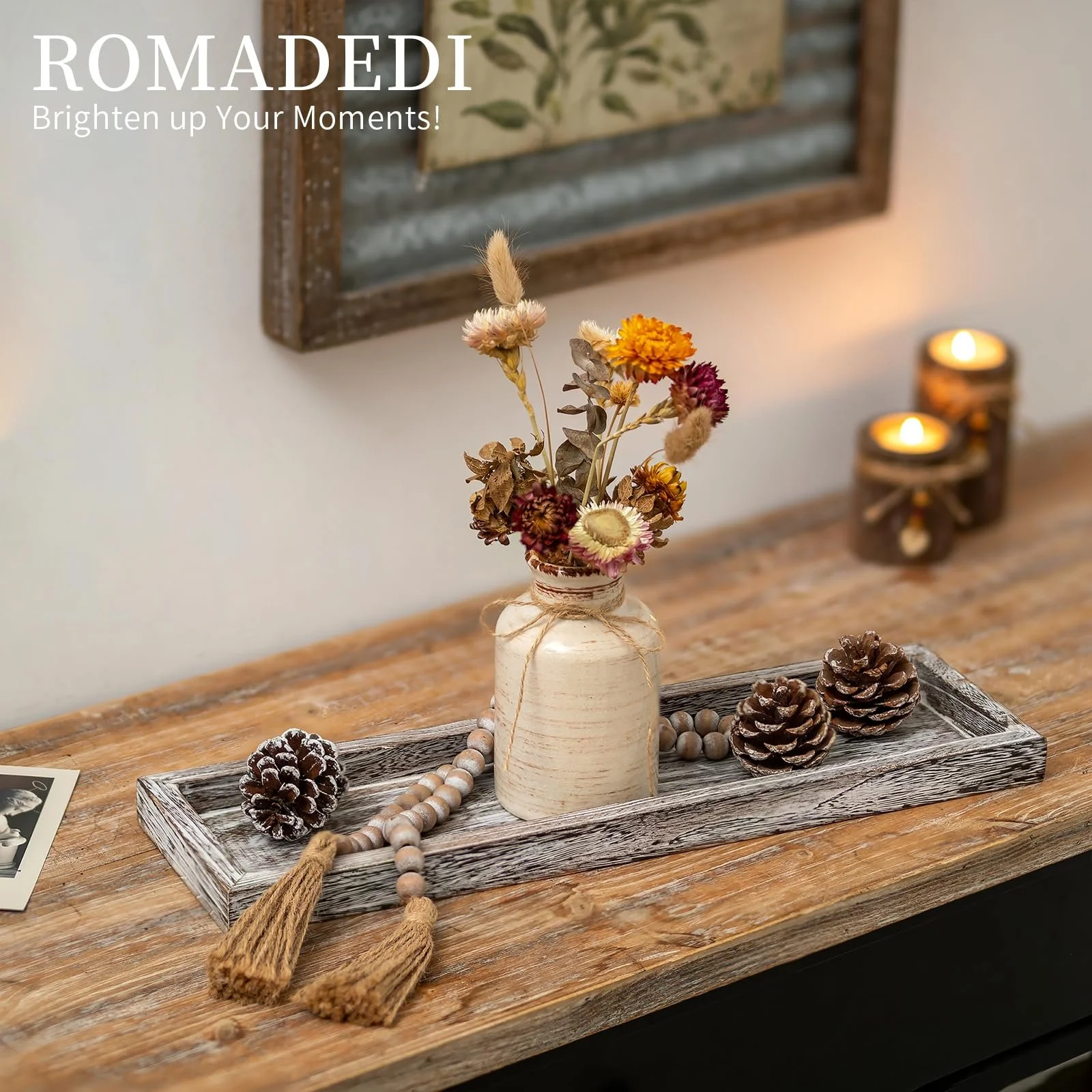 Декоративний піднос Romadedi Прямокутний Дерев'яний 38 см для Свічок, фото №2 Декоративний піднос Romadedi Прямокутний Дерев'яний 38 см для Свічок, фото №2