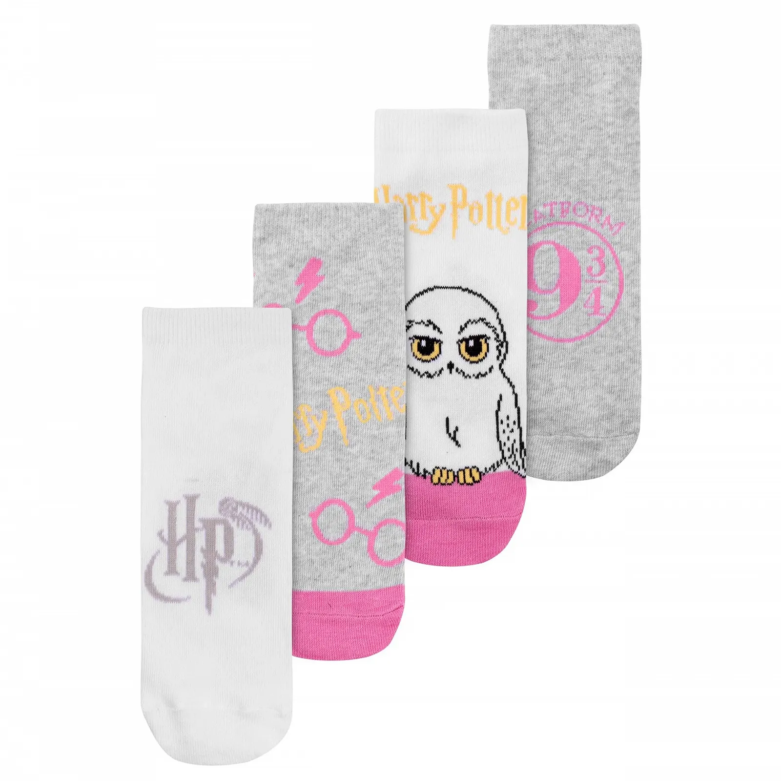 Носки Harry Potter для женщин Hedwig Gleis 9 3/4 Женские носки-следки Серый/Розовый (4 пары в упаковке), фото №1