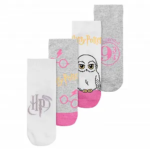 Носки Harry Potter для женщин Hedwig Gleis 9 3/4 Женские носки-следки Серый/Розовый (4 пары в упаковке) - Фото 1