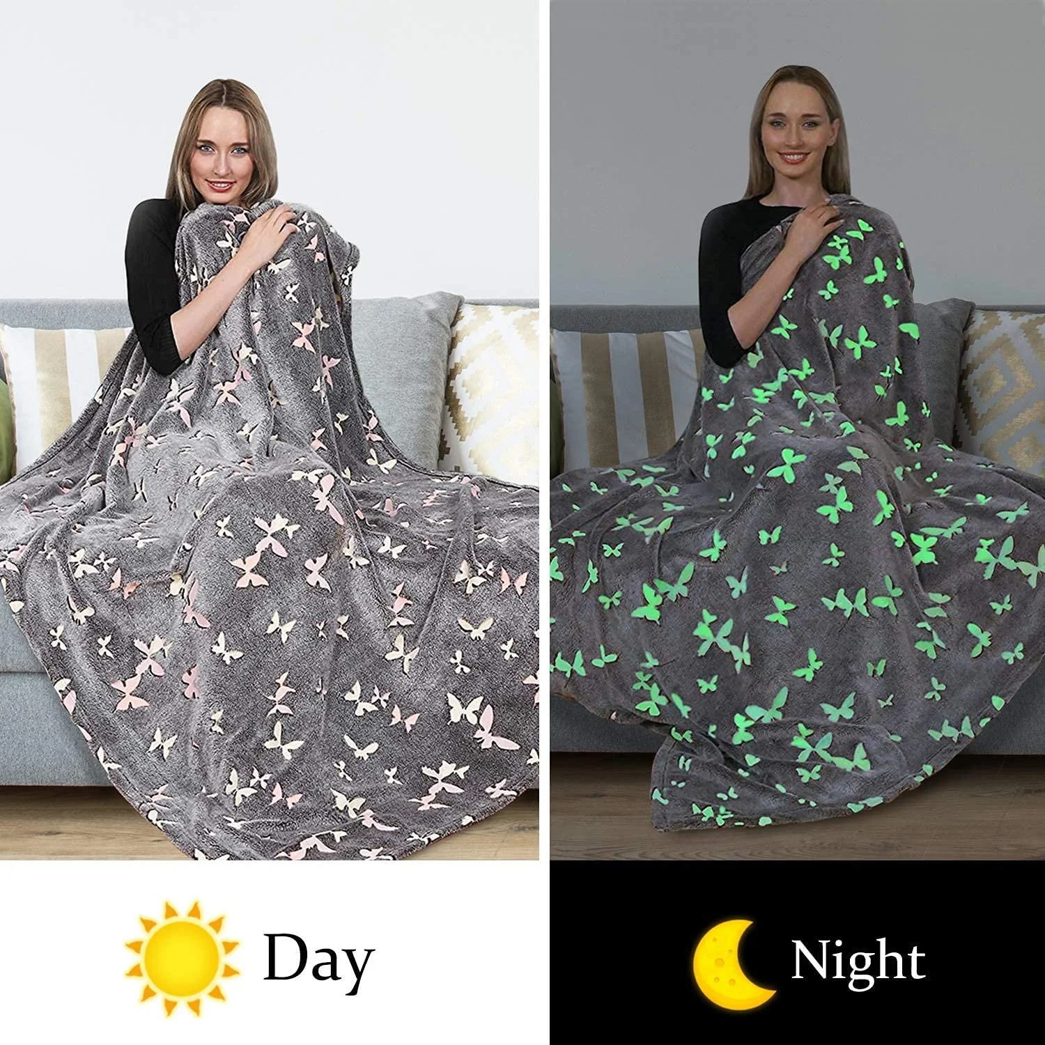 Покривало Kanguru, що світиться в темряві М'який плед 130 x 150 см, Сірий, фото №3 Покривало Kanguru, що світиться в темряві М'який плед 130 x 150 см, Сірий, фото №3