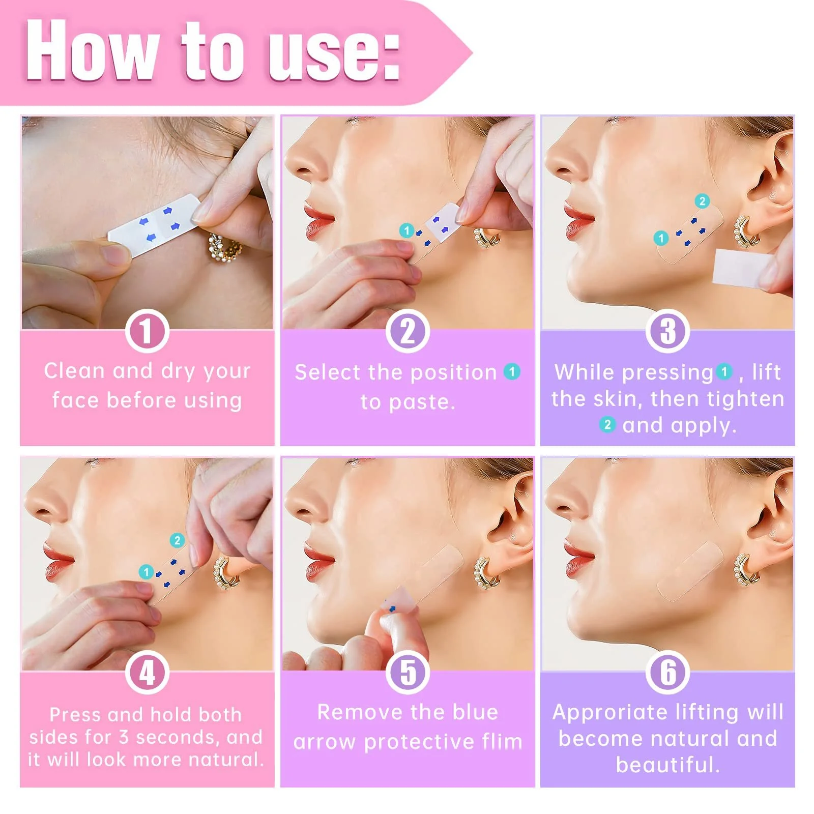 Стрічки для підтяжки обличчя Mikabila (03) 120 шт., Невидима стрічка для V-подібної форми обличчя, фото №3