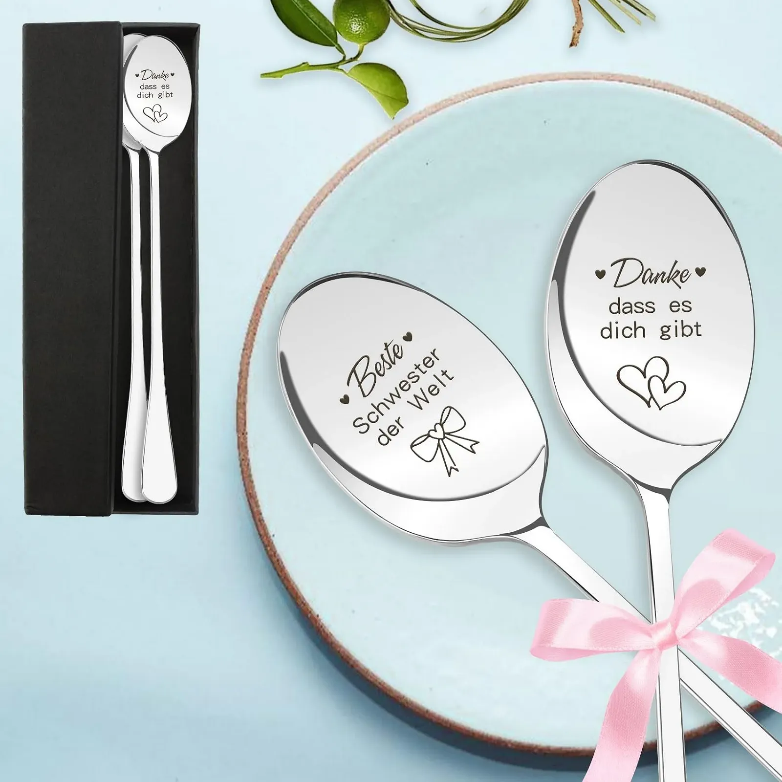 Ложка для десерту Без бренда Серія Модель З написом "Найкраща сестра у світі" Сріблястий, 2 шт. в упаковці, фото №1