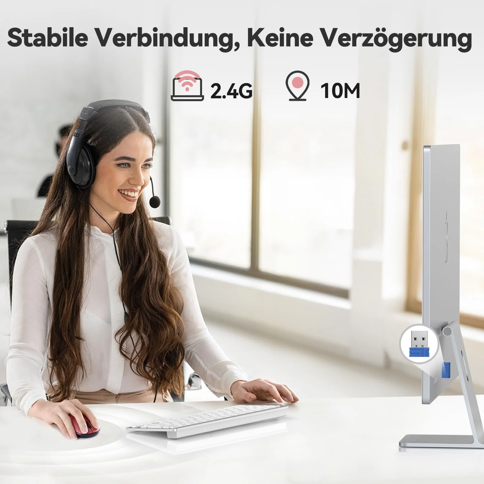 Миша бездротова TECKNET 3200 DPI оптична для лівшів і правшів 2,4 GHz з USB Nano приймачем Червона, фото №6