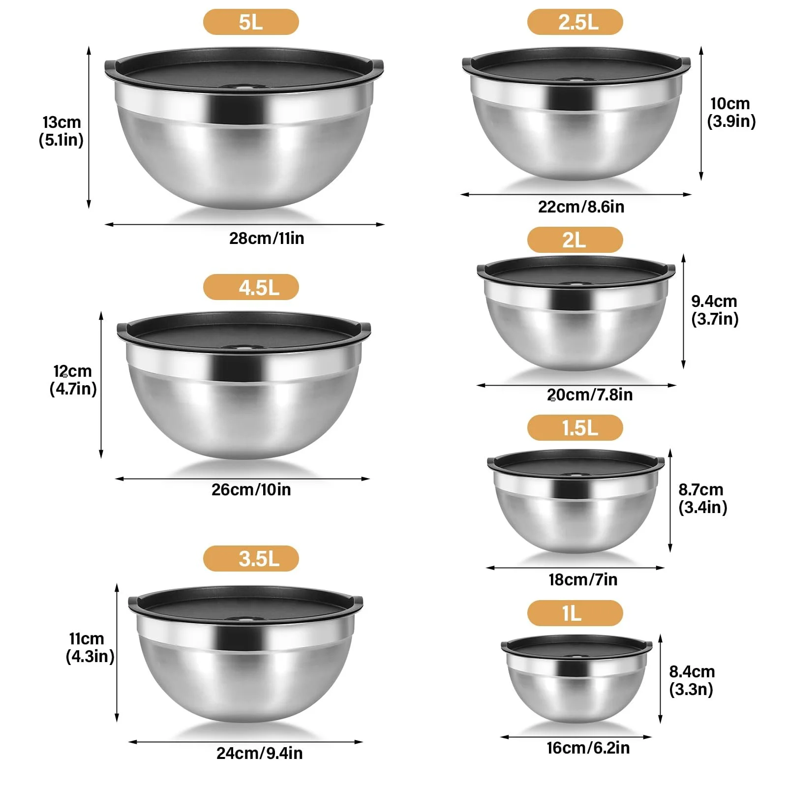 Набор мисок для смешивания Cinnani Stainless Steel 7 предметов Stainless Steel, фото №2