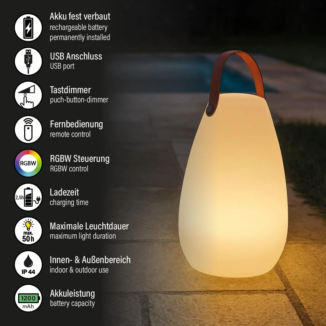 Настільна лампа вулична FHL easy! Ruby 1 x LED 1 Вт + 1 Вт RGB 3000 К 55 лм біла димована пульт дистанційного керування, фото №6