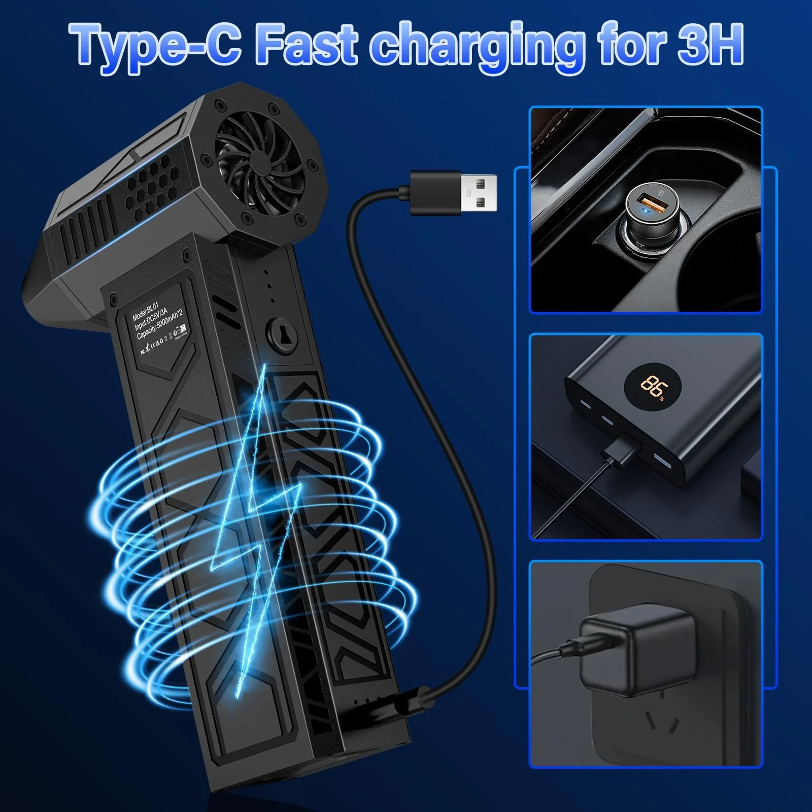 Електрична повітродувка 2025 New Model 180000 RPM 4 швидкості з ліхтариком, фото №7