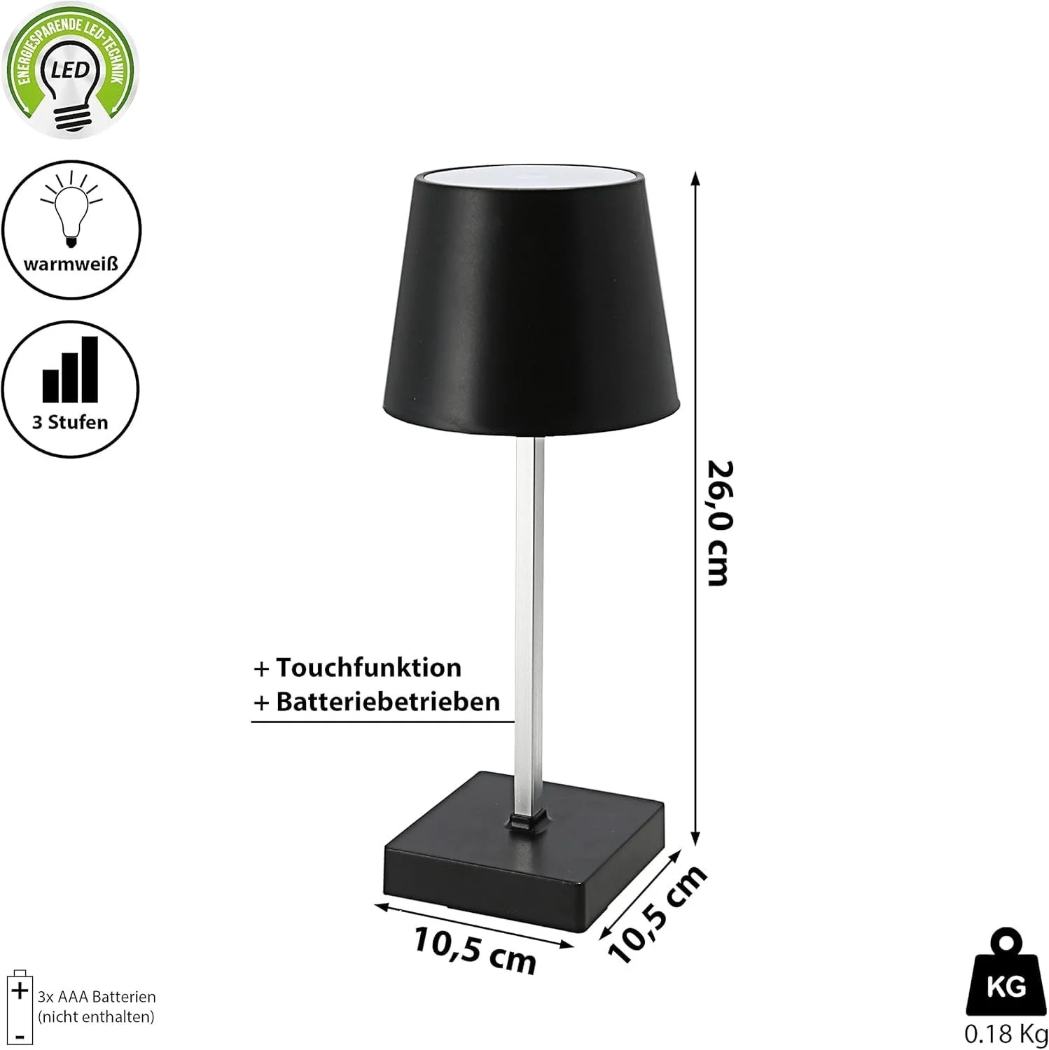 Настільна лампа LED Акумуляторна 26 см Чорна, фото №6