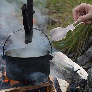 Ложка-вилка Camping Spork Foldable Outdoor Folding Titanium Fork Spoon Set Портативная складная ложка вилка Туристические столовые приборы для пикника похода путешествий (набор) synthetic.ua - Фото 1