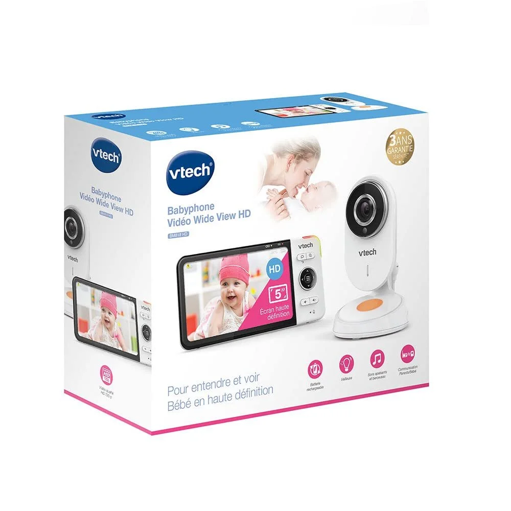 Відеоняня VTech BM818, 5-дюймовий ультратонкий HD-дисплей, нічник та колискові 720p, білий, фото №6