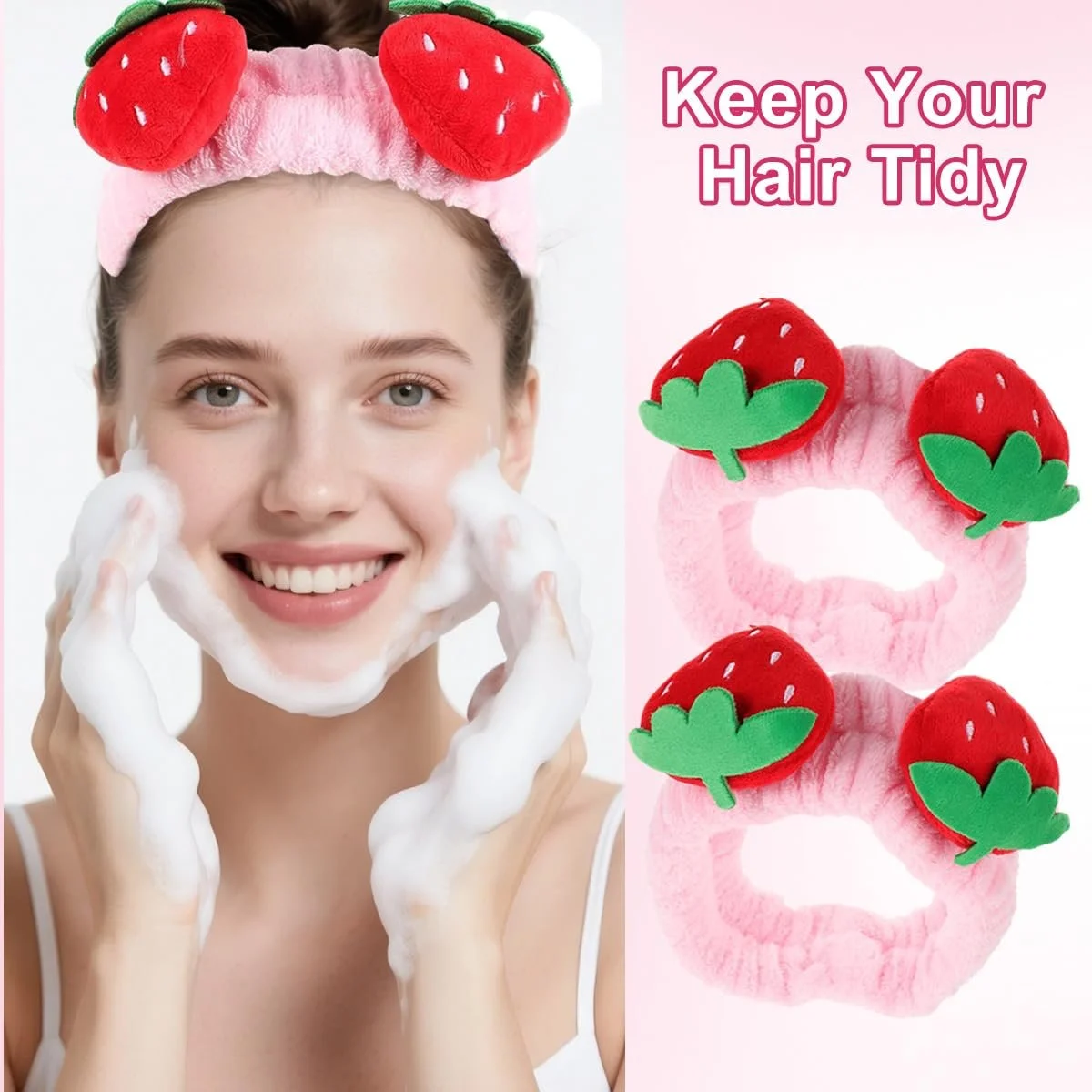 Пов'язка на голову Полуниця Рожевий, 2 шт, фото №6