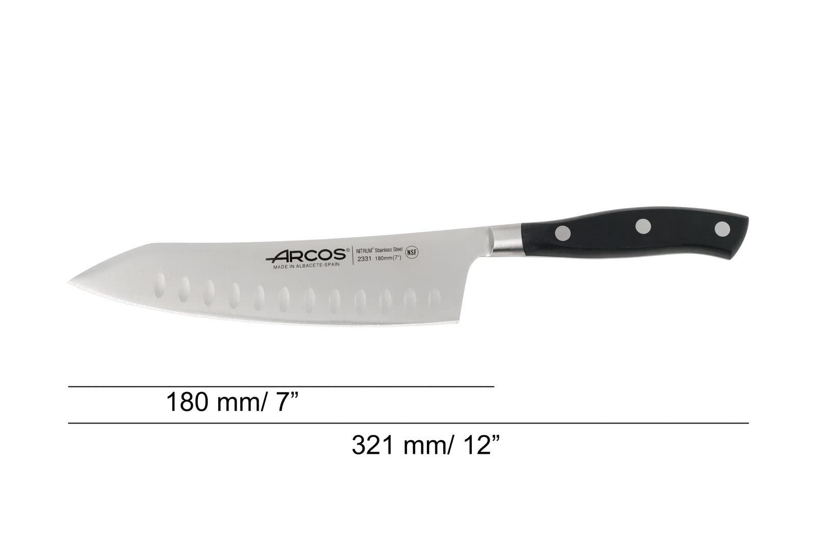Набір ножів Arcos Riviera 3 предмети: монтажний ніж, Santoku, ніж шеф-кухаря, нержавіюча сталь Nitrus, руків'я Polyoxymethylene (POM), чорний, фото №3