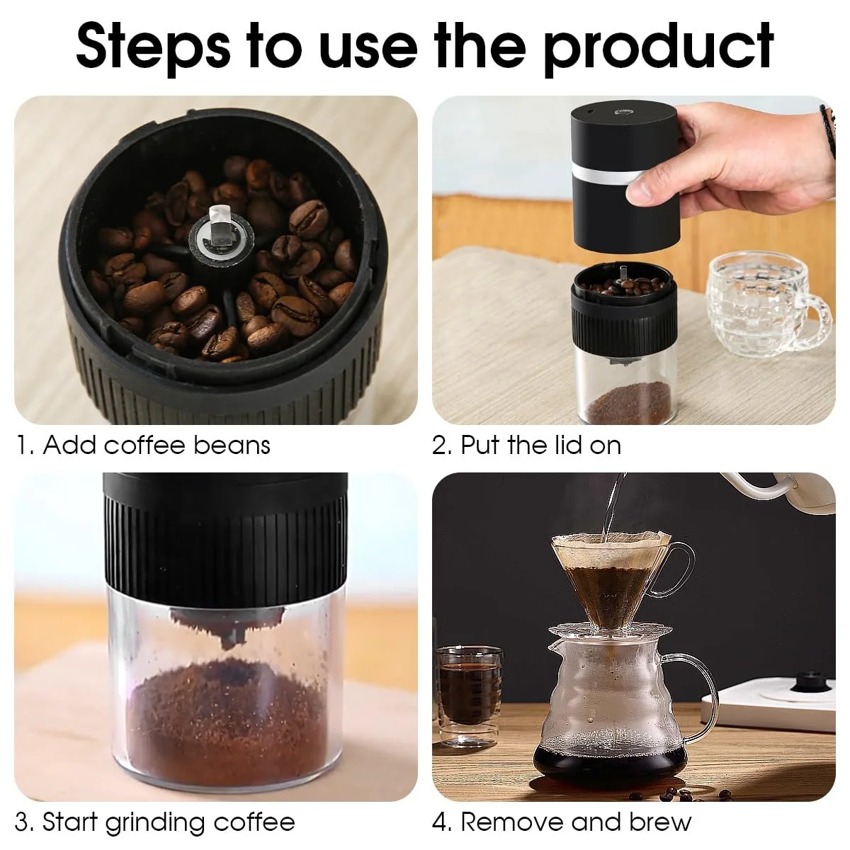 Електрична кавомолка WASAGA USB акумуляторна портативна бездротова міні-з жорнами для дому або офісу, фото №3