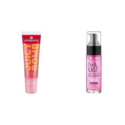essence cosmetics Juicy Bomb Shiny Lip Gloss No. 04 Crazy Cherry Красный 10 мл + Fix & Last Make-Up Gripping Jelly Primer Розовый Упаковка 1 шт. 29 мл - Набор, фото №1