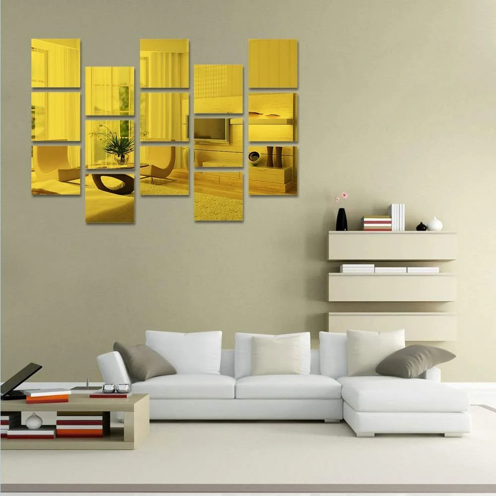 Наклейки на стіну Акрилові дзеркальні квадратні 15 шт. 15 см Золотисті, фото №5 Наклейки на стіну Акрилові дзеркальні квадратні 15 шт. 15 см Золотисті, фото №5