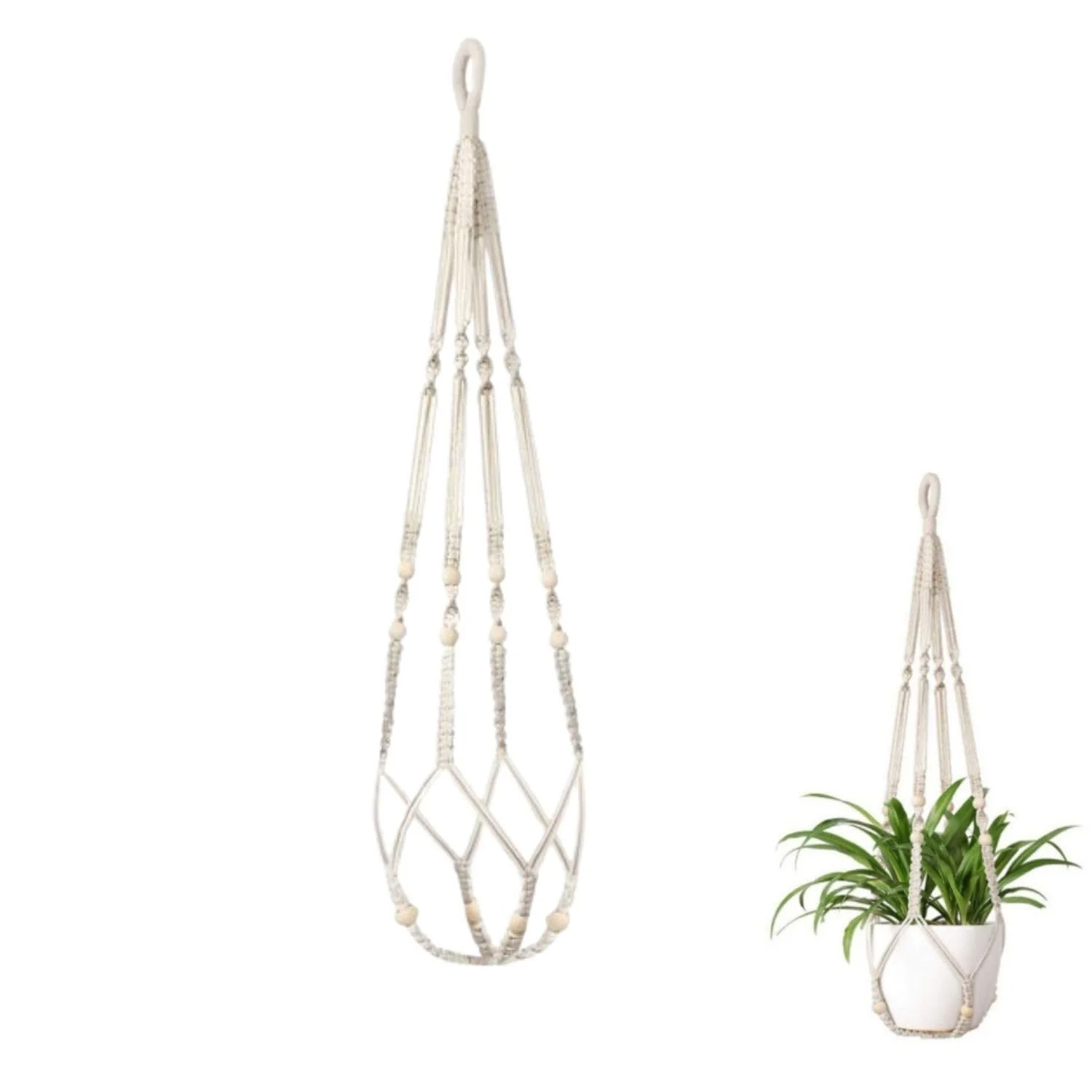 Підвісне кашпо Macrame 90 см бавовняне мотузяне Бежеве, фото №1 Підвісне кашпо Macrame 90 см бавовняне мотузяне Бежеве, фото №1