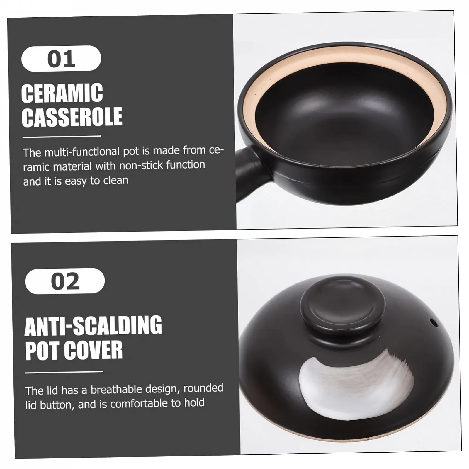 Керамическая кастрюля Garneck С крышкой С одной ручкой Малая Жаростойкая, фото №9