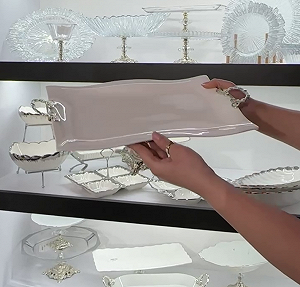 Блюдо на срібній ніжці з ручками 25х36 см Хвиля порцеляна, святкова сервіровка столу - Фото 1