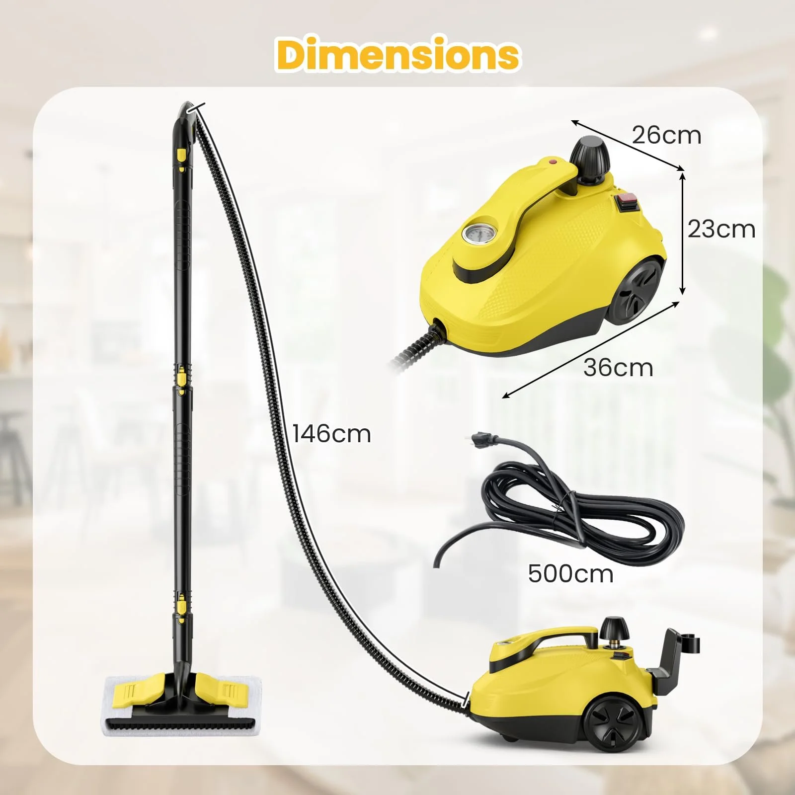 Пароочисник FANTASK 1,8 л 2000 Вт 160 °C жовтий, фото №2