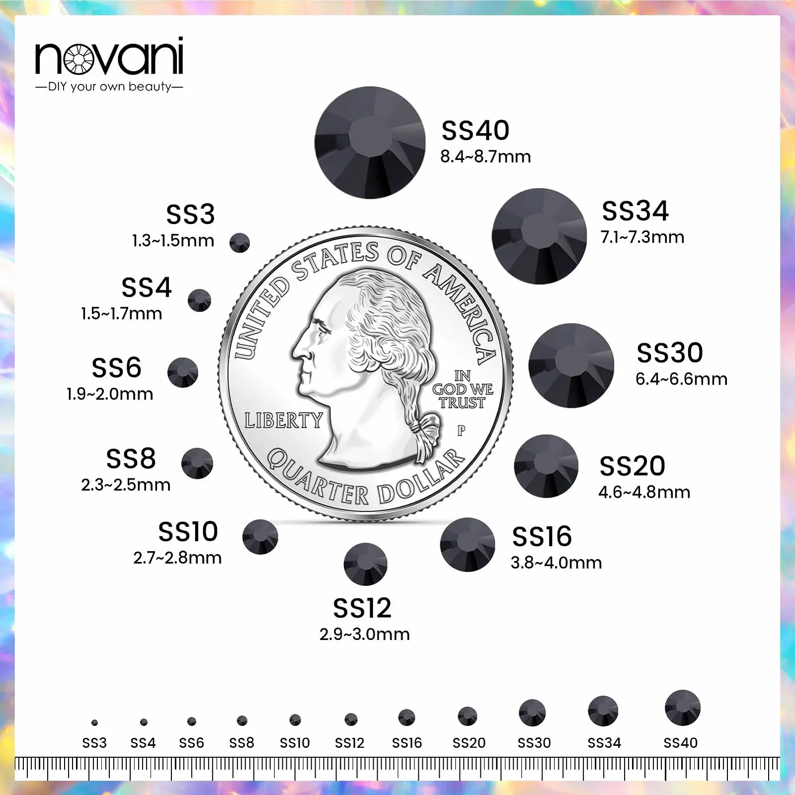 Стрази Скло Novani SS20 Плоска Задня Частина SS20 Чорний, фото №3