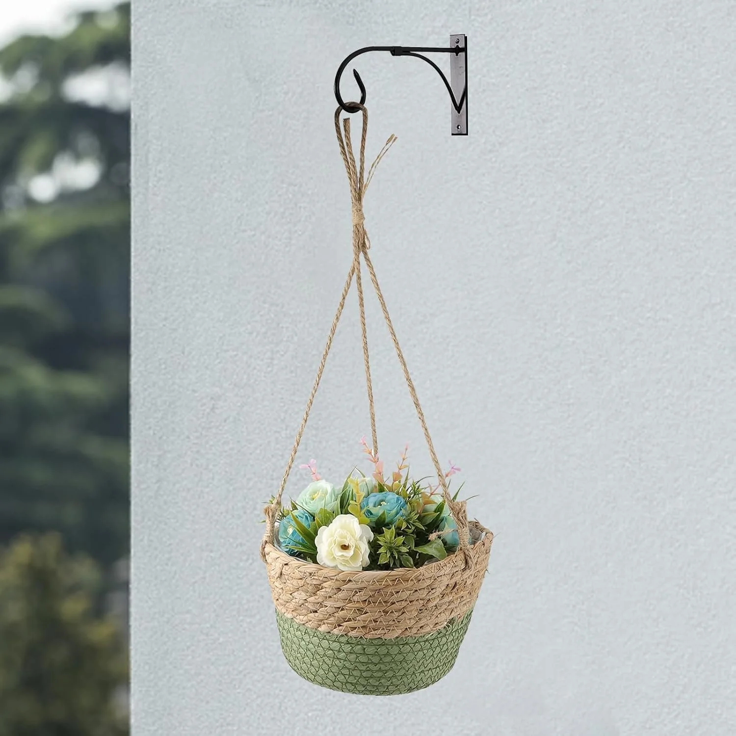Підвісний кошик для рослин з морської трави ручна робота зелений, фото №5 Підвісний кошик для рослин з морської трави ручна робота зелений, фото №5
