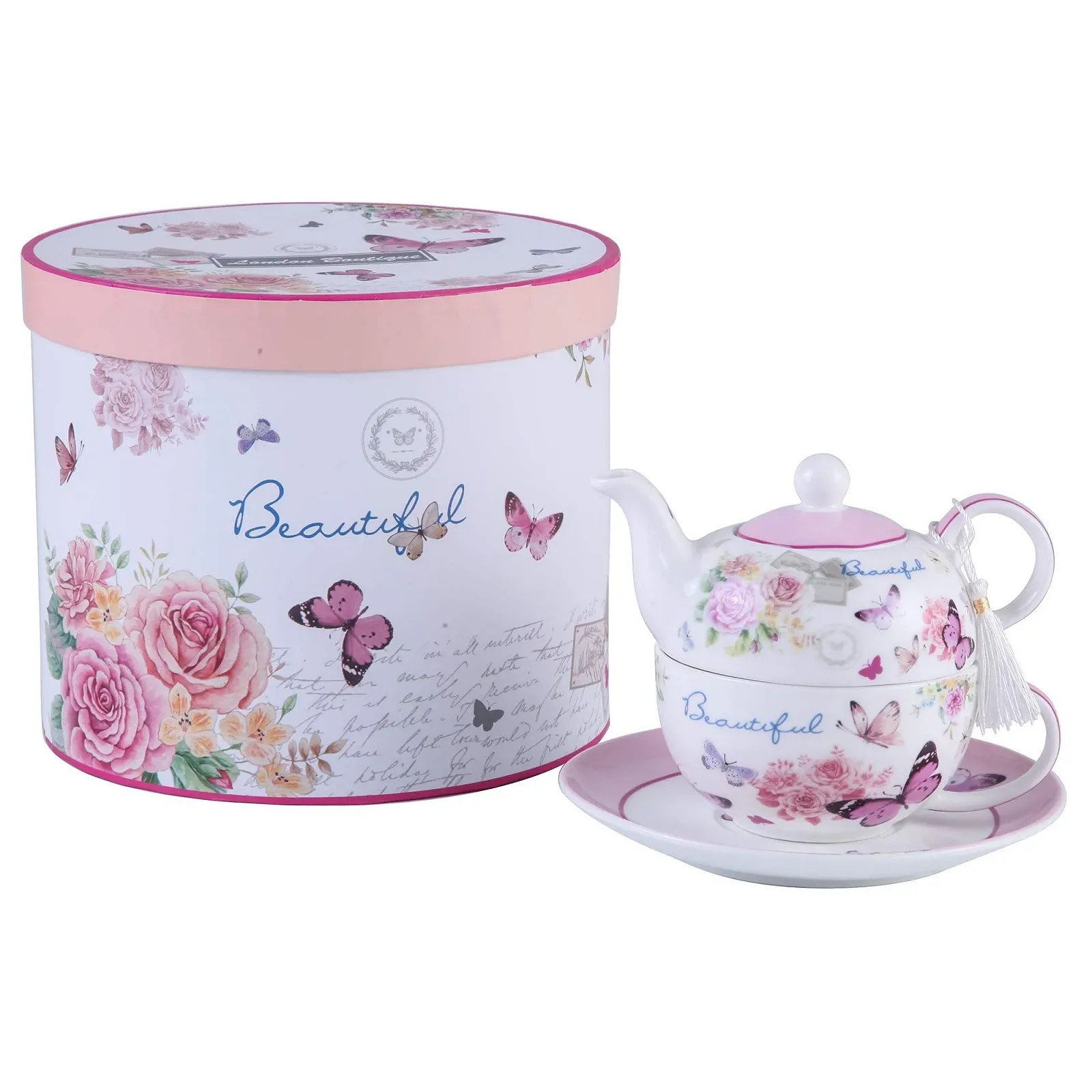 Чайник-заварник London Boutique Vintage Rose Lavender, чашка та блюдце, фото №1