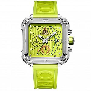 Годинник FORSINING Men's Fashion Square Large Dial Sports Chronograph Analog Qaurtz Чоловічий Наручний Годинник Бізнес Силіконовий Ремінець Зелений - Фото 1