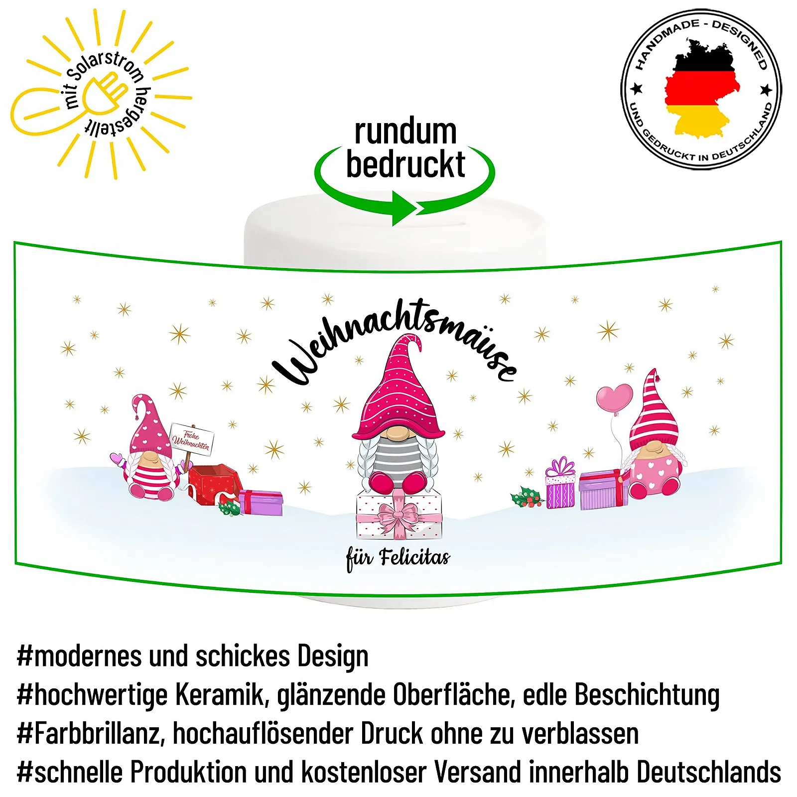 Скарбничка Christmas Mice Персоналізована з ім'ям Керамічна, фото №3