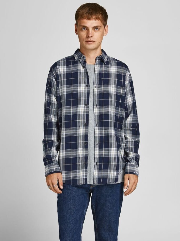 Рубашка Jack&Jones SLIM FIT Blazer-Checks, Tёмно-синий, S, фото №1