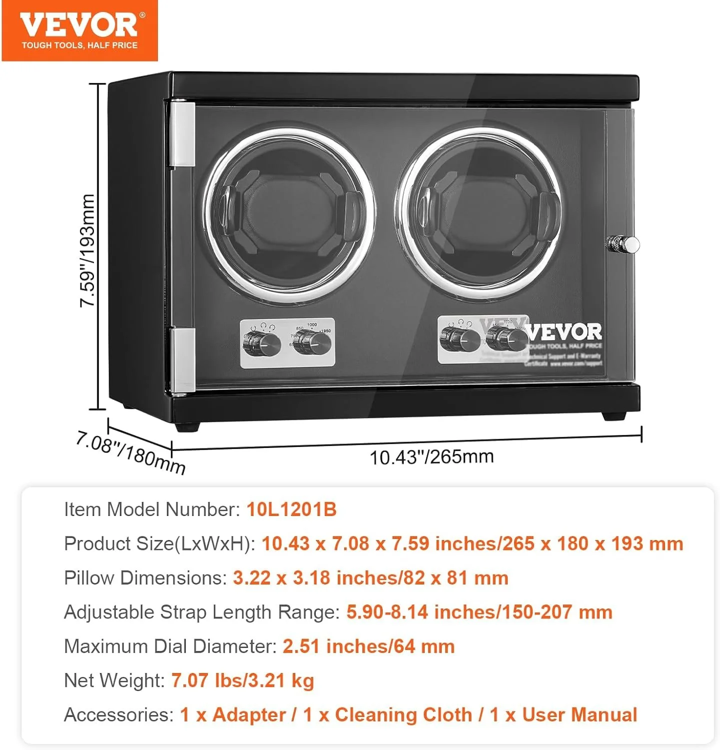 Двойная автоматическая шкатулка для подзавода часов VEVOR 10L1201B Black, фото №7