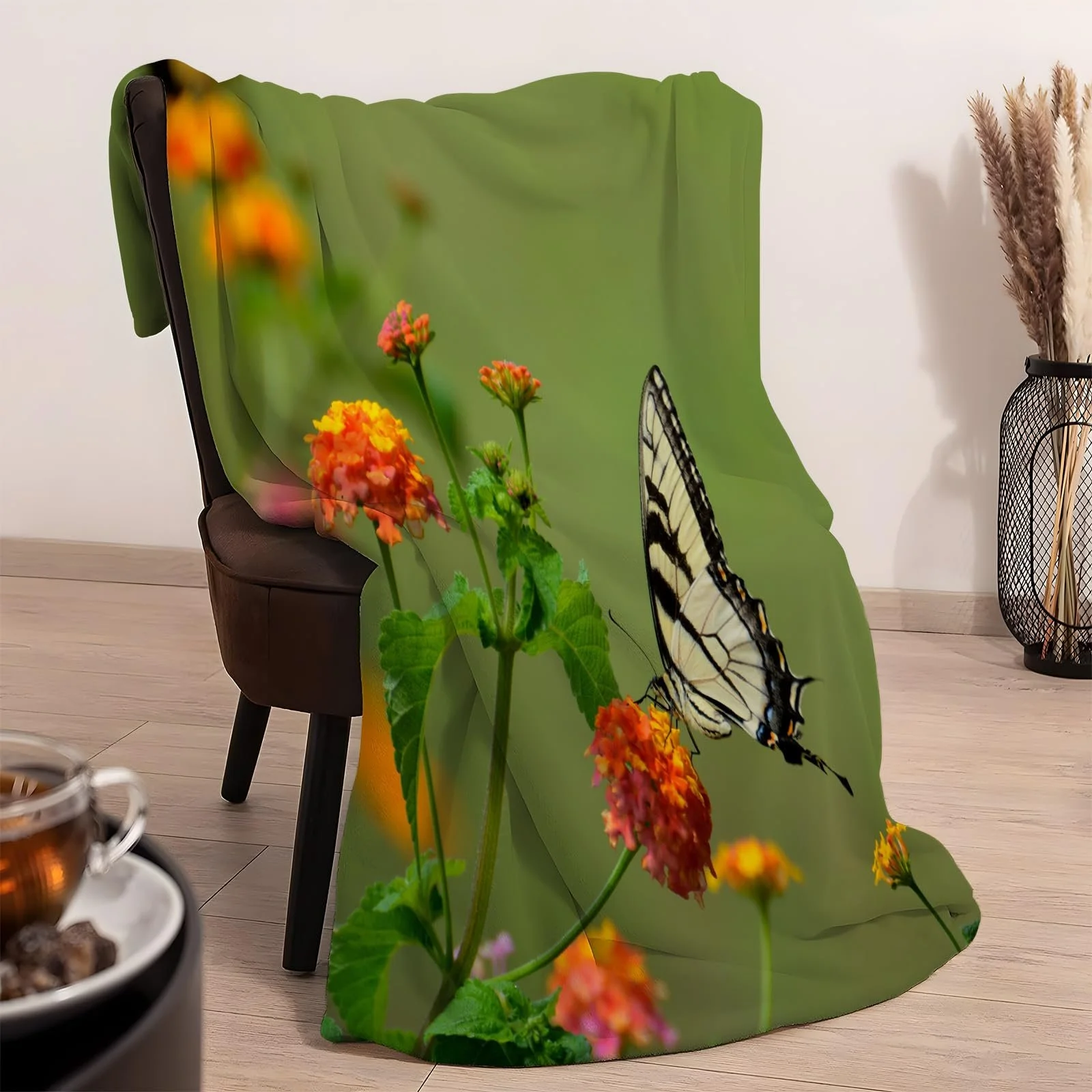 Одеяло loyaltyer Мягкое 150x200 Schmetterling207, Цветы Пушистое Зеленое, фото №3