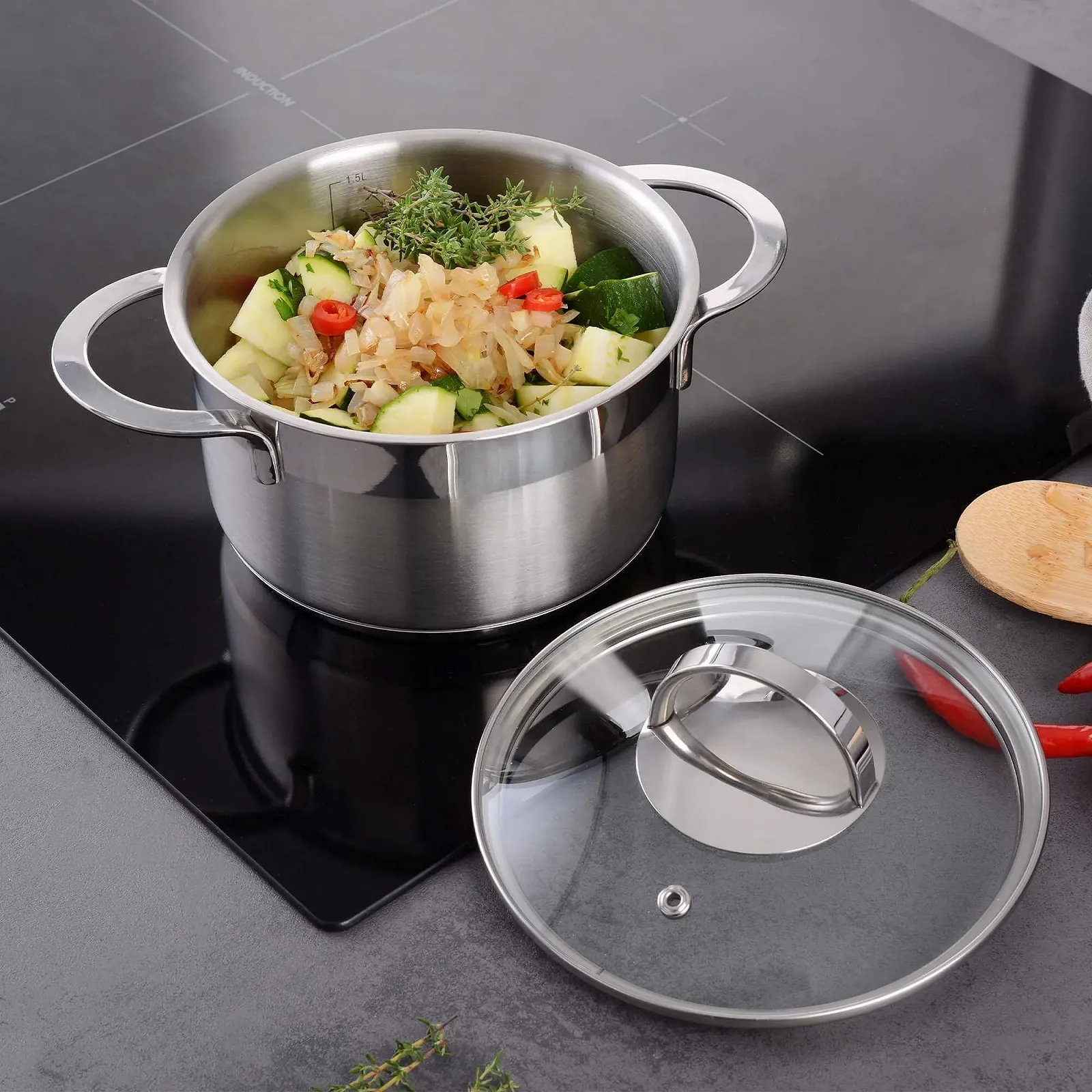 Сотейник GRÄWE Pro-Line 16 см, об'ємом 1,5 літра, з літровою шкалою, фото №7