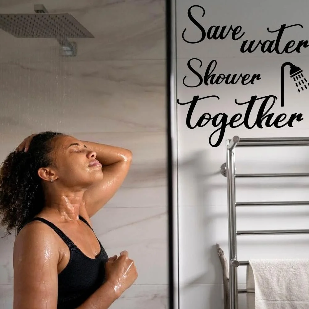 Настінна наклейка SUPERDANT The Shower Save Water Shower Together Вінілова Чорна для ванної кімнати, фото №1