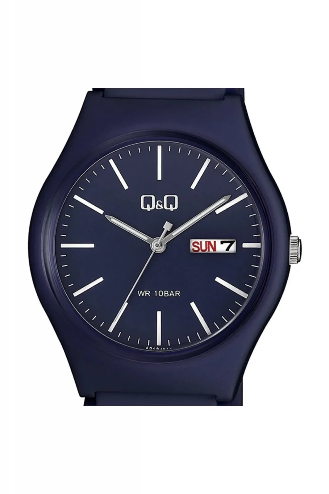 Унисекс часы Q&Q Силиконовый ремешок Отображение даты Пряжка 10 Бар (Темно-синий), разноцветный, Вешалка, фото №2