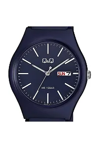 Унисекс часы Q&Q Силиконовый ремешок Отображение даты Пряжка 10 Бар (Темно-синий), разноцветный, Вешалка synthetic.ua - Фото 1