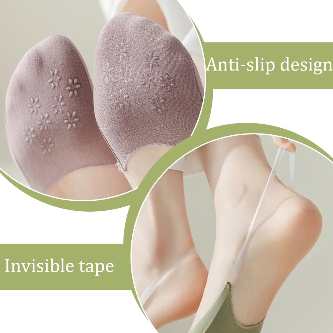 Женские носки-следки, 4 пары, дышащие, для туфель, низкие, невидимые, с прозрачным TPU (B), фото №3