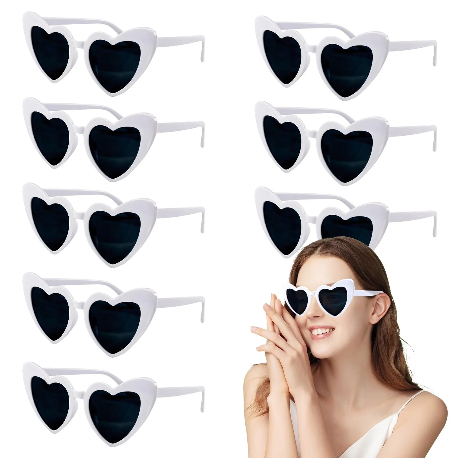Сонцезахисні окуляри TIVUNORON у формі серця, 8 штук, білі, вінтажні, фото №1
