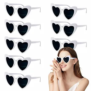 Солнцезащитные очки TIVUNORON в форме сердца, 8 штук, белые, винтажные - Фото 1