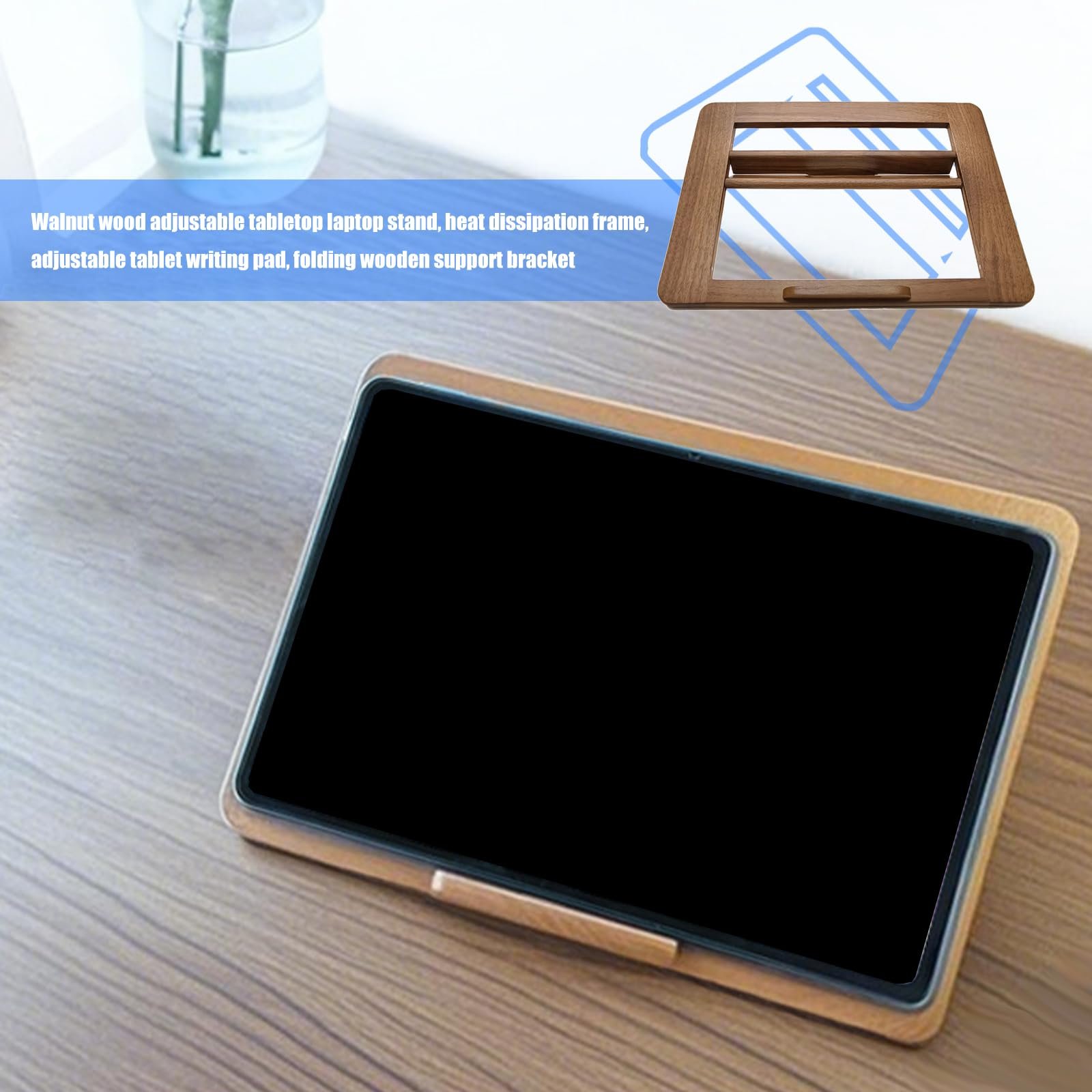 Подставка для ноутбука Регулируемая из дерева орех, складная вентилируемая основа для дома и путешествий, фото №2
