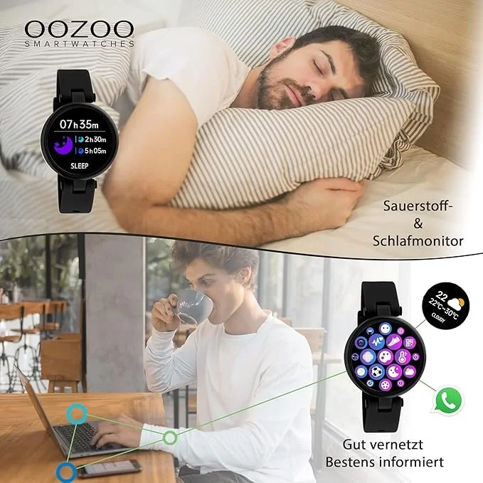 Смарт-часы Oozoo Q4 39 мм, унисекс, фитнес-часы с силиконовым ремешком 16 мм, шагомер, фитнес-трекер, спортивные часы для iOS и Android, фото №5