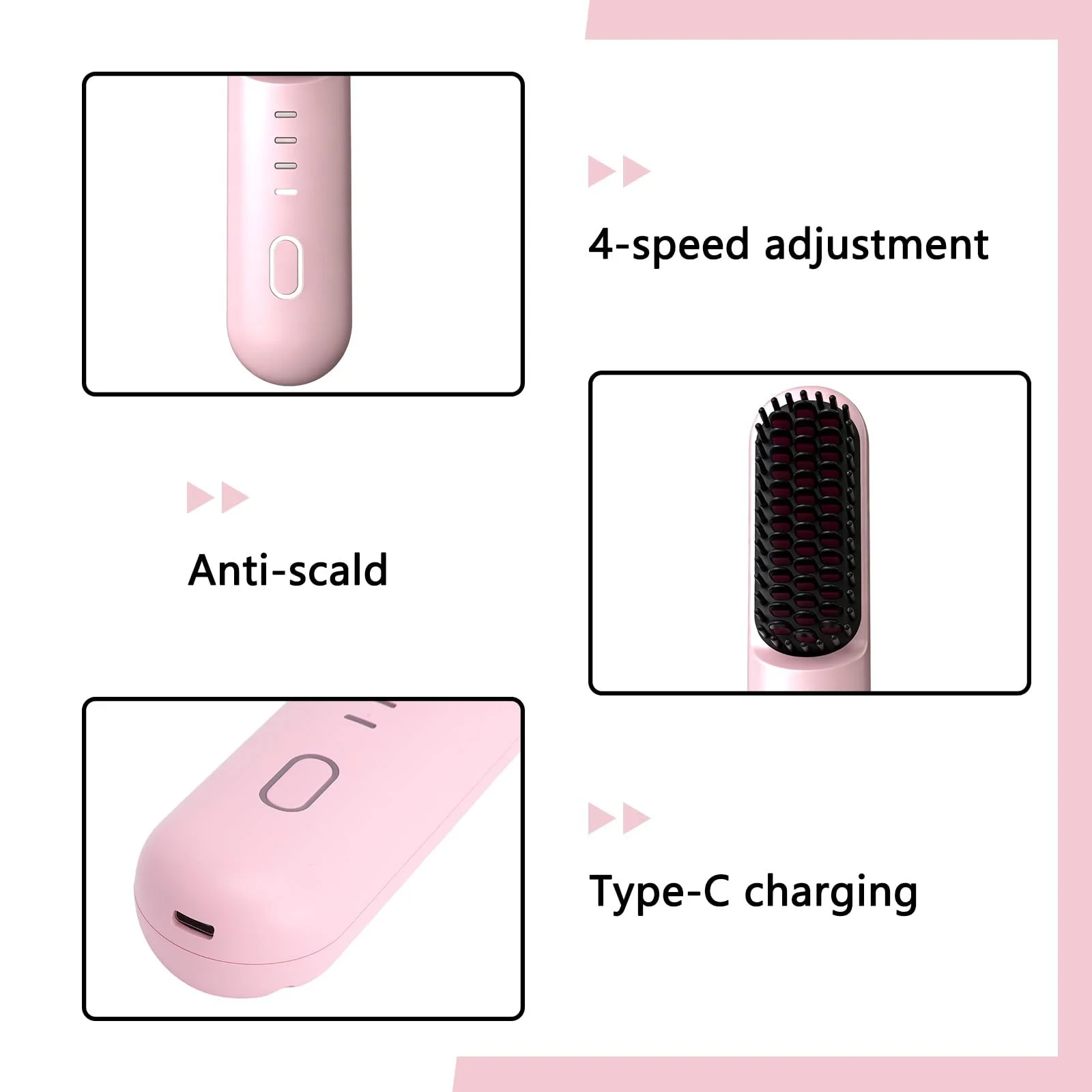 Бездротова щітка-випрямляч HENGBIRD Pink Edition 3-в-1 USB Рожевий, фото №3 Бездротова щітка-випрямляч HENGBIRD Pink Edition 3-в-1 USB Рожевий, фото №3