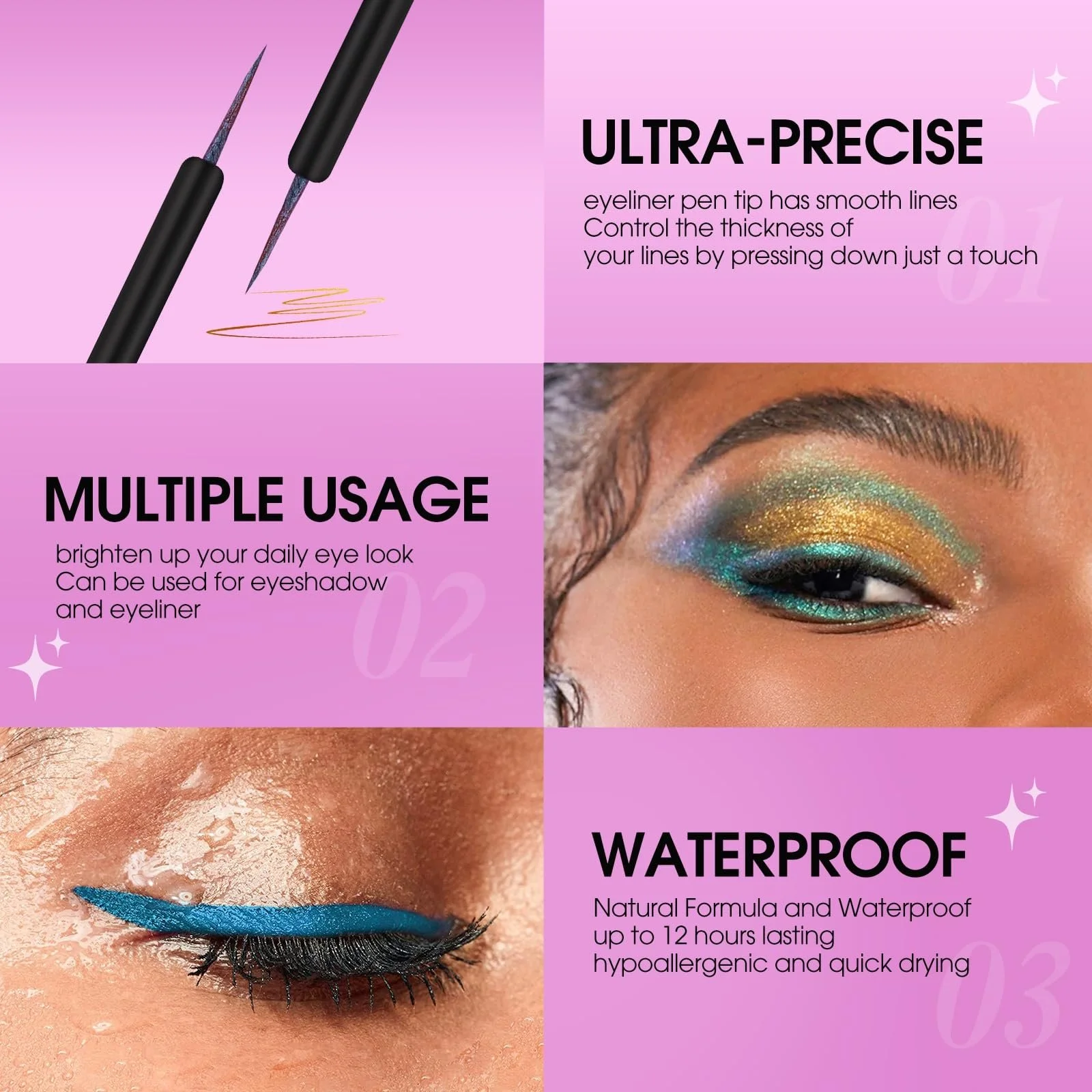 Подводка для глаз Bunt, набор из 6 жидких блестящих, фото №5